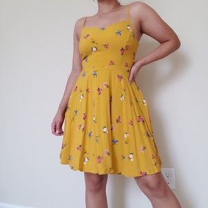 Yellow floral a-line flirty sleeveless dress